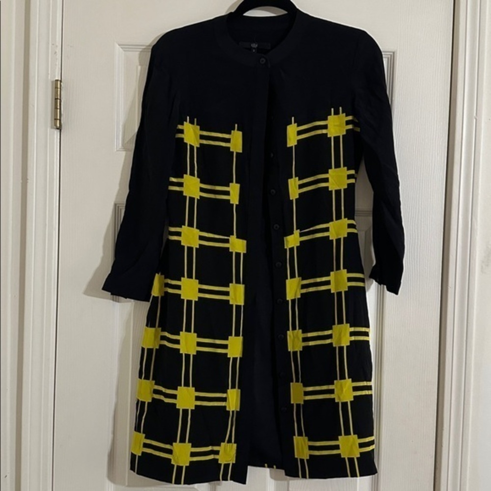 Tibi Yellow an Black Button Down Dress color block dress